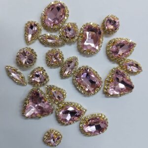 Aplicatii  pietre cristale roz pal cu auriu 10354