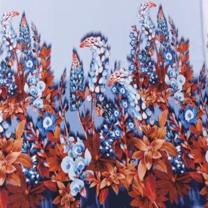 Matase naturala mata-blue- bordura florala  10984