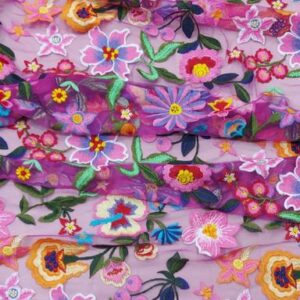 Dantela roz fuxia flori multicolore 11135