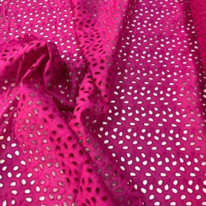 Poplin bumbac brodat roz fuxia Sangallo 470